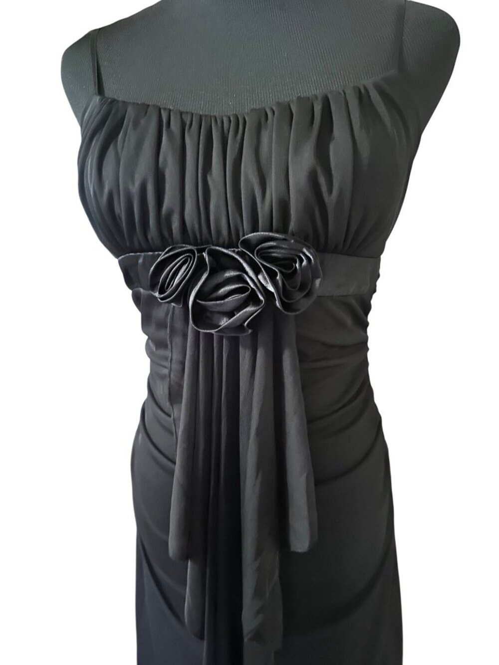 Ruby Rox black lined belted dress with rose detail size M